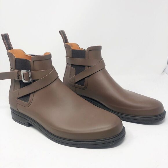 HUNTER | RARE Men’s Rubber Strapped Ankle Boots Dark Brown Size 12 - Picture 8 of 12